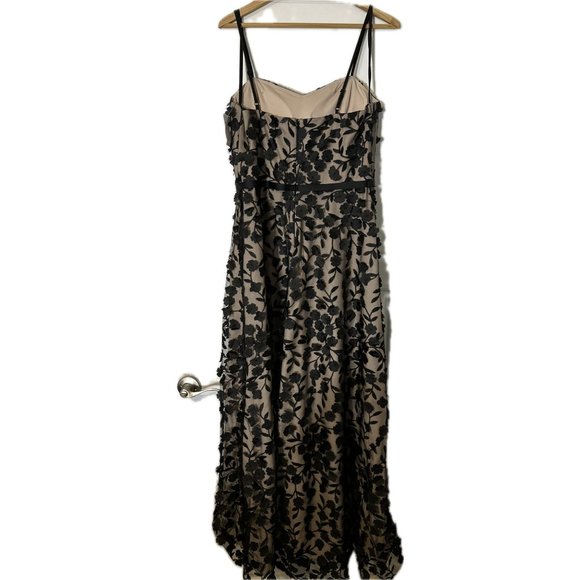 Long Spaghetti Strap 3-D Flower Ballgown Black/Nude 10 - Picture 3 of 5